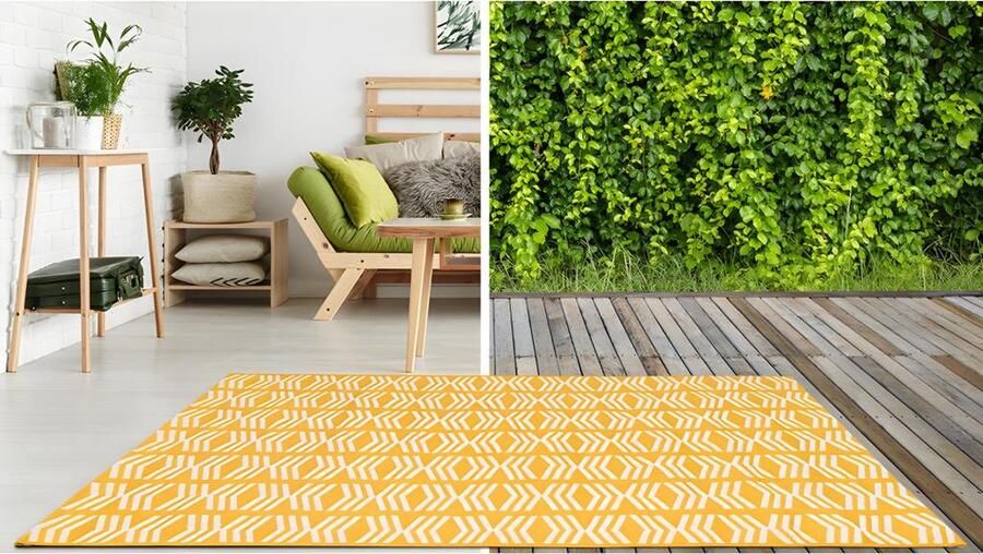 Vente-unique Binnen- of buitentapijt etnische stijl GRENADA 150 x 200 cm Geel L 200 cm x H 1 cm x D 150 cm