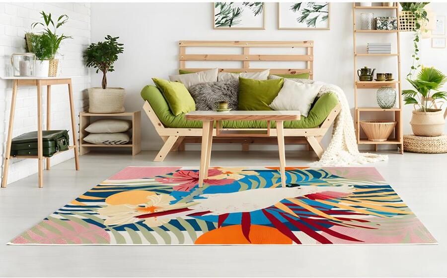 Vente-unique Binnen- of buitentapijt etnische stijl PERROCO 150 x 200 cm Multikleuren L 200 cm x H 1 cm x D 150 cm - Foto 2