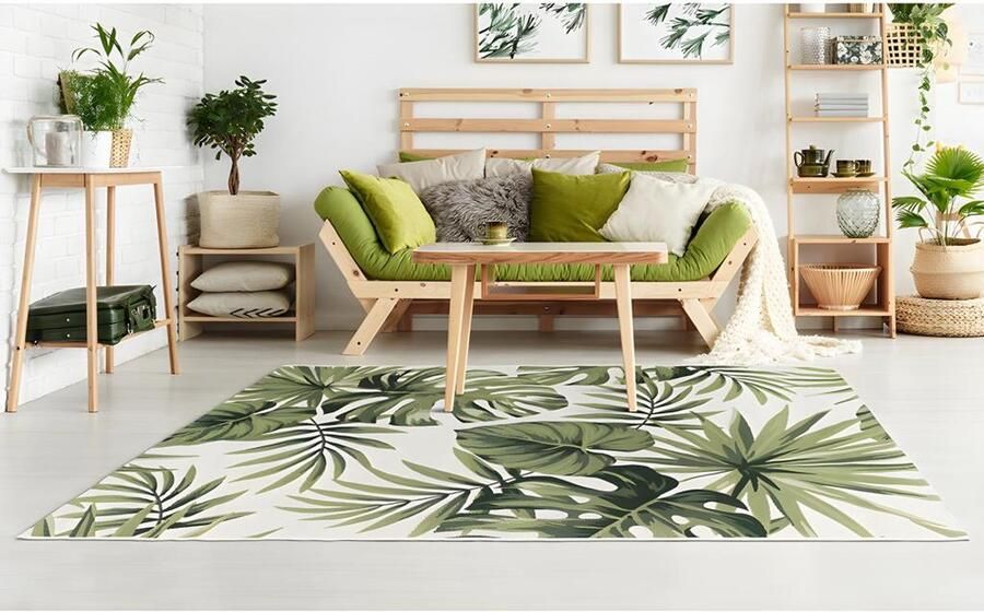 Vente-unique Binnen- of buitentapijt met blaadjes-motief PALMO 200x290cm Groen L 290 cm x H 1 cm x D 200 cm