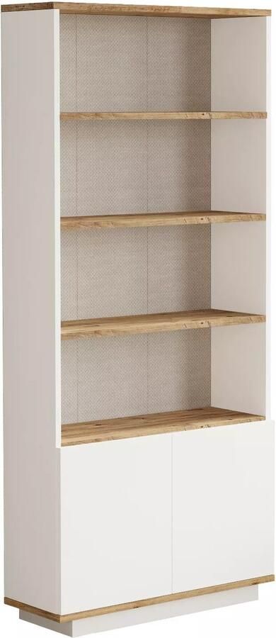 Vente-unique Boekenkast met 2 deuren en 4 nissen Licht naturel en wit LOTULA L 75.5 cm x H 168.3 cm x D 26.8 cm - Foto 3