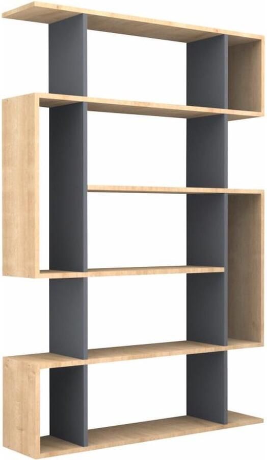 Vente-unique Boekenkast met 9 nissen Naturel en antraciet PARELA L 108.5 cm x H 161 cm x D 25.5 cm