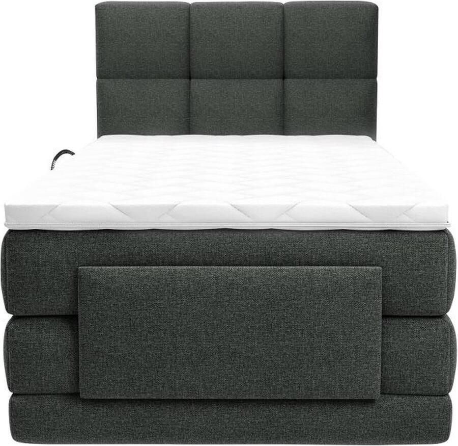 Vente-unique Complete boxspringset met gestoffeerd hoofdbord – Elektrische relaxbedbodems – Met matras – Met topmatras 100 x 200 cm – Antraciet – LODI van PALACIO L 215 cm x H 118 cm x D 108 cm