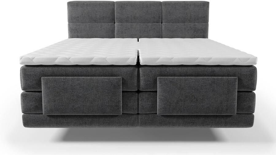 Vente-unique Hoofdbord met boxspring + elektrische lattenbodem + matras + opleg 2 x 90 x 200 cm antraciet LODI by PALACIO L 215 cm x H 118 cm x D 188 cm - Foto 2