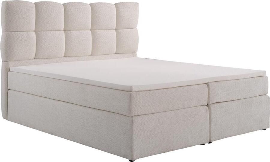 Vente-unique Complete set boxspring met hoofdbord + bedbodem + matras + dekmatras 2 x 80 x 200 cm Boucléstof Beige MILLONA van YSMÉE L 214 cm x H 126 cm x D 174 cm - Foto 2