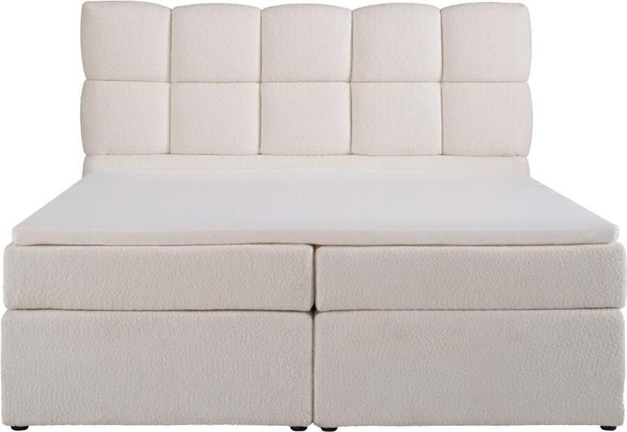 Vente-unique Complete set boxspring met hoofdbord + bedbodem + matras + dekmatras 2 x 80 x 200 cm Boucléstof Beige MILLONA van YSMÉE L 214 cm x H 126 cm x D 174 cm