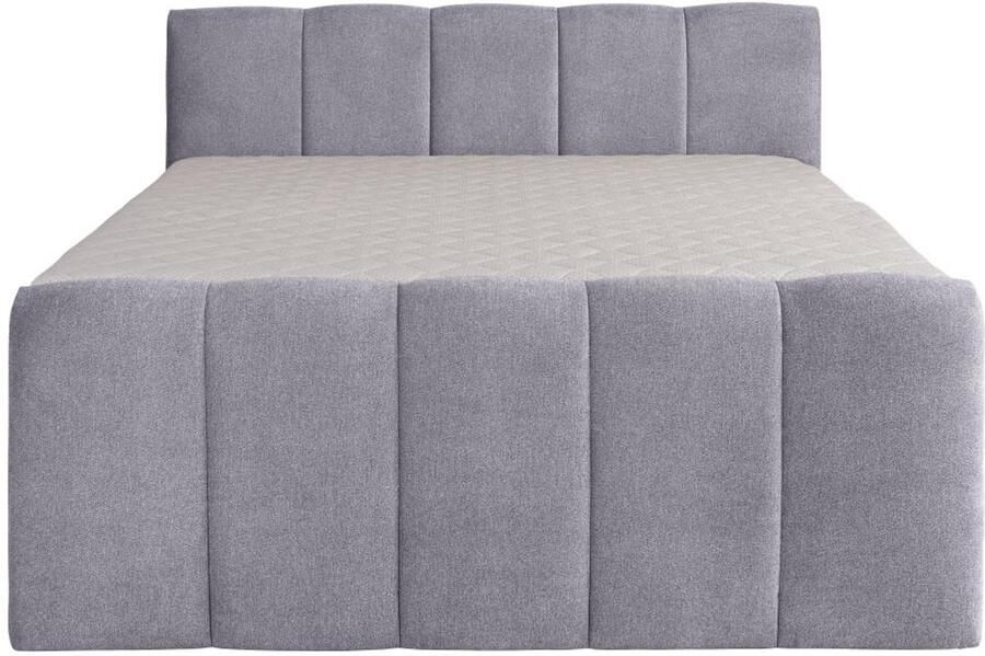 Vente-unique [NEW VERSION]Complete set boxspring met verstelbaar hoofdeinde + bedbodem-kist + matras + dekmatras VERONE lichtgrijs 160x200 cm L 227 cm x H 112 cm x D 173 cm