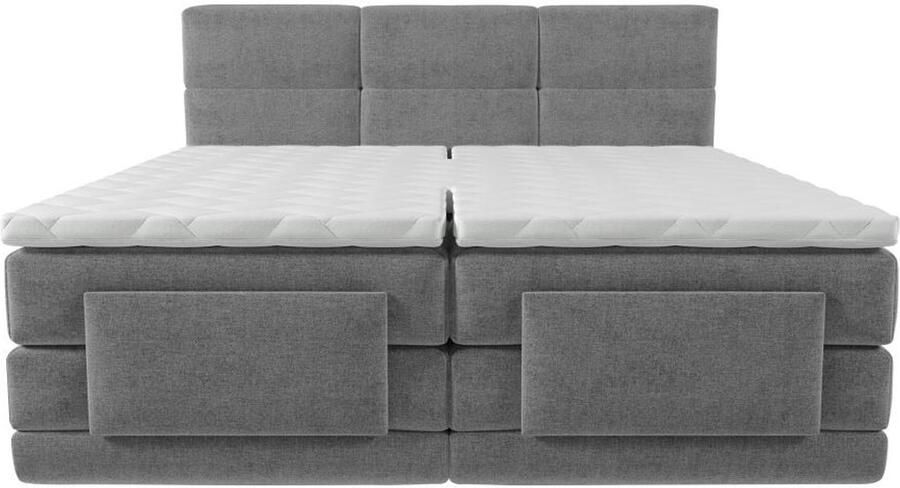 Vente-unique Boxspring-hoofdbord + elektrische lattenbodem + matras + opleg 2 x 90 x 200 cm lichtgrijs LODI van PALACIO L 215 cm x H 118 cm x D 188 cm