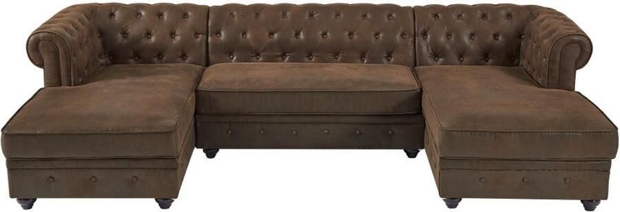Vente-unique Brede hoekbank van microvezel met verouderd leereffect CHESTERFIELD L 290 cm x H 72 cm x D 163 cm - Foto 2