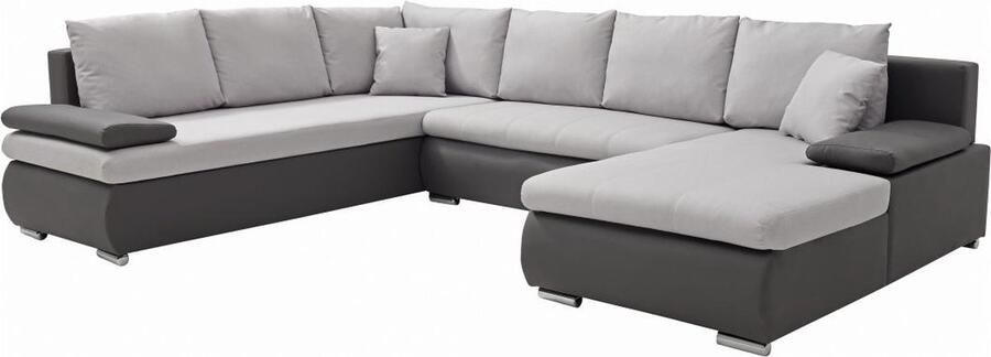 Vente-unique Brede hoekslaapbank met hoek rechts van zwart en grijs kunstleer en stof DAKOTA II L 320 cm x H 85 cm x D 250 cm - Foto 2