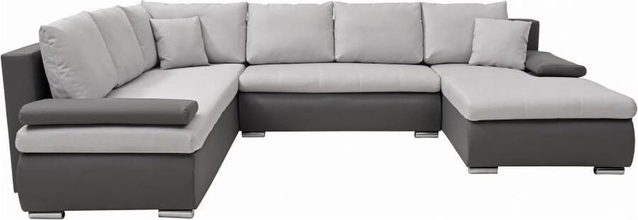 Vente-unique Brede hoekslaapbank met hoek rechts van zwart en grijs kunstleer en stof DAKOTA II L 320 cm x H 85 cm x D 250 cm