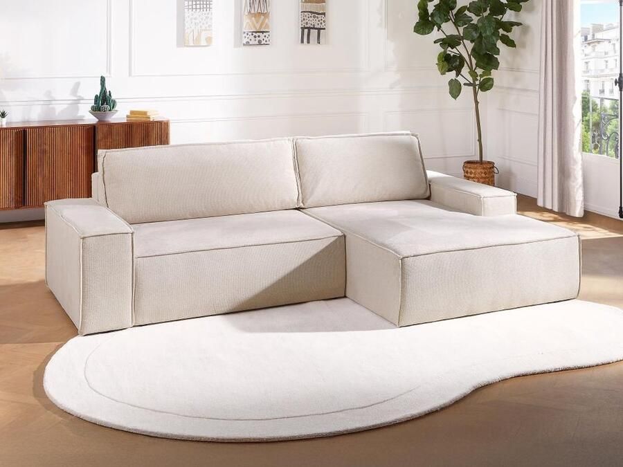 Vente-unique Brede hoekslaapbank van beige stof met textuur AMELIA L 267 cm x H 85 cm x D 167 cm - Foto 2