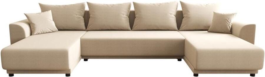 Vente-unique Brede hoekslaapbank van beige stof NESSARO L 311 cm x H 80 cm x D 149 cm