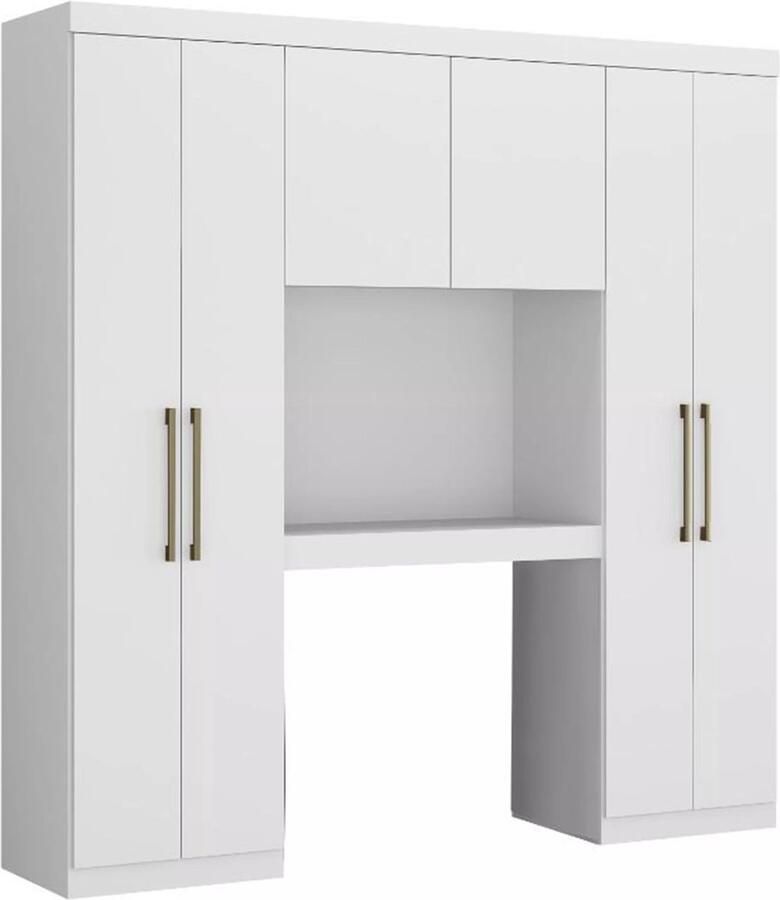 Vente-unique Brugkast ANTERO 6 deuren Met kast en opbergruimte L200 cm Wit L 200 cm x H 206 cm x D 46 cm - Foto 2