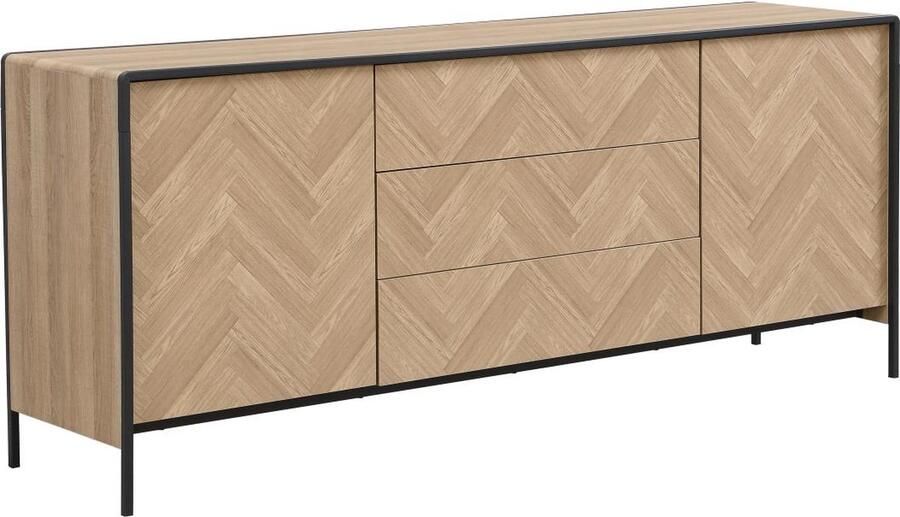 Vente-unique Buffet met 2 deuren en 3 lades van MDF en staal Licht natuurlijk en Zwart TUMACO L 180 cm x H 75 cm x D 43 cm - Foto 2