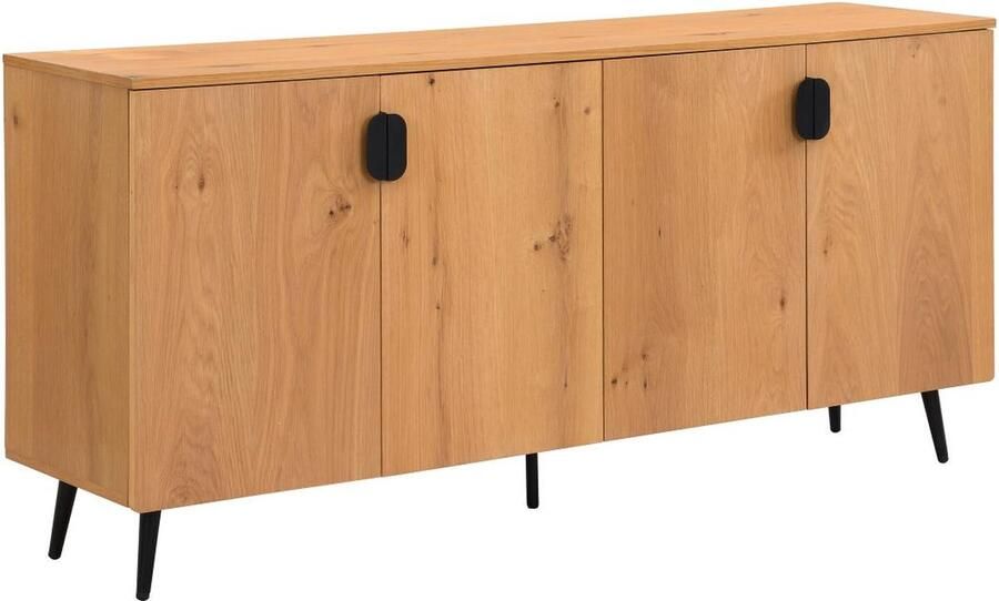 Vente-unique Buffetkast met 4 deurtjes met eikenfineer en staal Licht naturel en zwart SINOLO L 160 cm x H 76 cm x D 40 cm - Foto 2