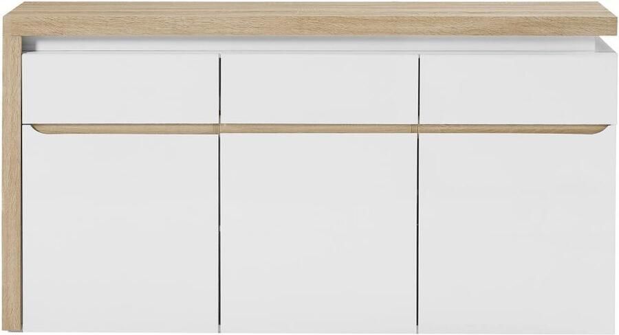 Vente-unique Buffetkast in MDF met 3 deurtjes en 3 lades met ledverlichting Witte lak en houtlook VADEMOSA L 160 cm x H 85 cm x D 40 cm - Foto 2