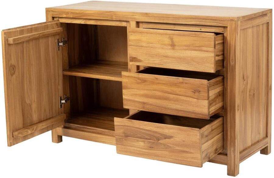 Vente-unique Buffetkast met 1 deurtje en 3 lades in teakhout Naturel ALEMIA L 120 cm x H 80 cm x D 45 cm