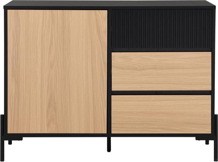 Vente-unique Buffetkast met 1 deurtje en 3 lades Zwart en licht naturel GLARODI L 104 cm x H 75 cm x D 40 cm
