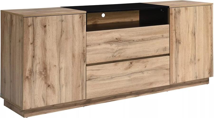 Vente-unique Buffetkast met 2 deuren 2 lades en 1 nis Naturel en zwart CEMILINA L 180 cm x H 75 cm x D 40 cm