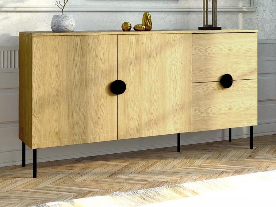 Vente-unique Buffetkast met 2 deuren en 2 lades Naturel en zwart NATANIEL L 159.9 cm x H 87.6 cm x D 40 cm