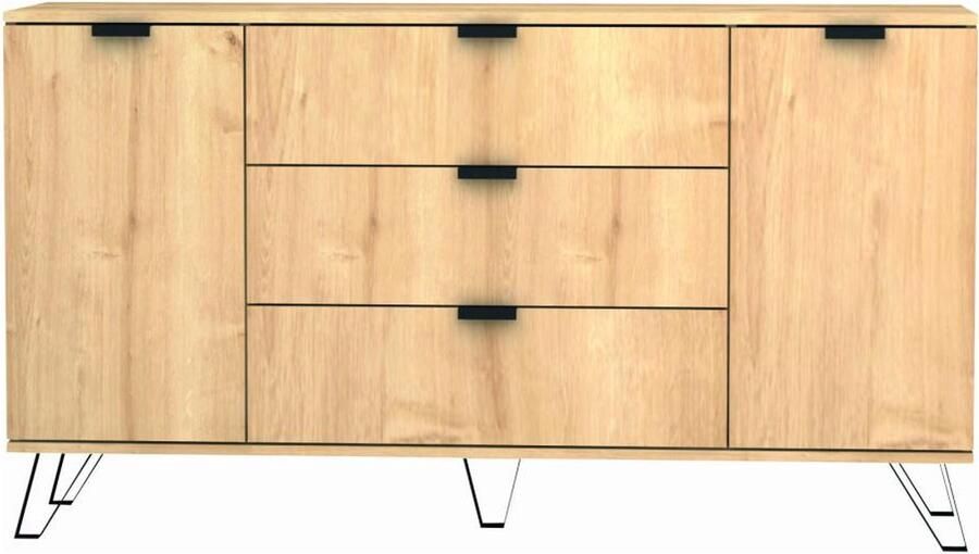 Vente-unique Buffetkast met 2 deuren en 3 lades Naturel en zwart MENODA L 160 cm x H 75 cm x D 45 cm