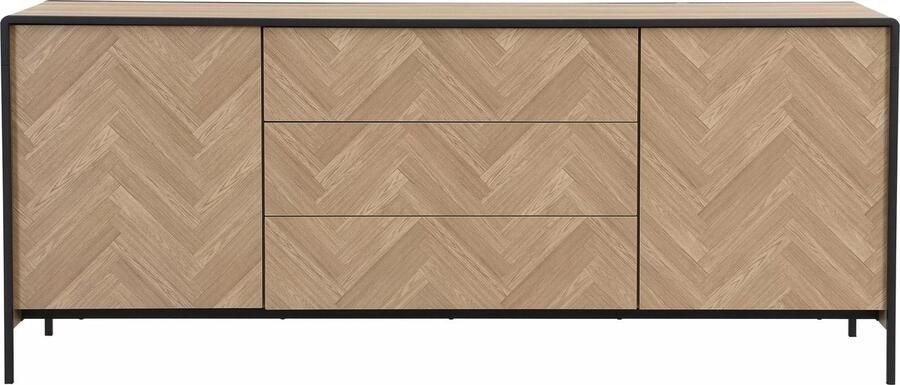 Vente-unique Buffet met 2 deuren en 3 lades van MDF en staal Licht natuurlijk en Zwart TUMACO L 180 cm x H 75 cm x D 43 cm
