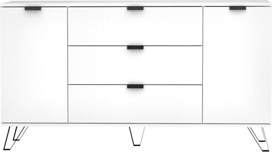 Vente-unique Buffetkast met 2 deuren en 3 lades Wit en zwart MENODA L 160 cm x H 75 cm x D 45 cm