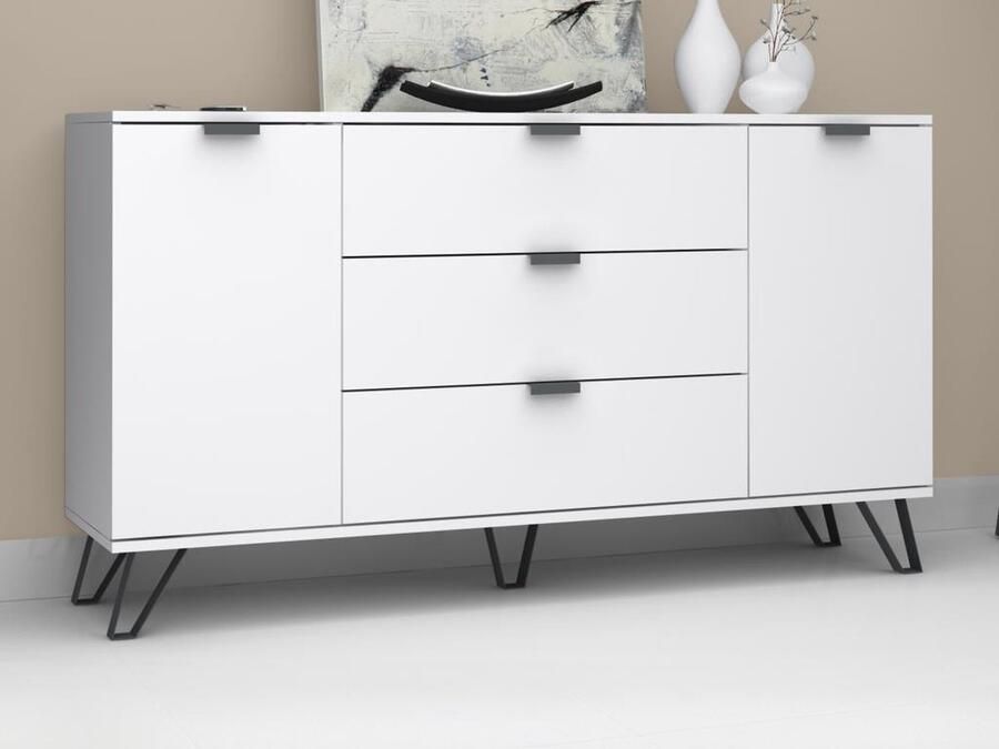 Vente-unique Buffetkast met 2 deuren en 3 lades Wit en zwart MENODA L 160 cm x H 75 cm x D 45 cm - Foto 2
