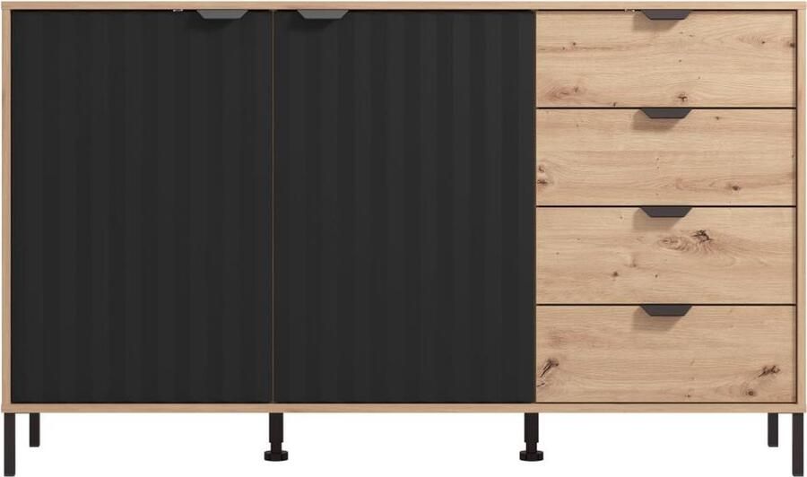 Vente-unique Buffetkast met 2 deuren en 4 lades Naturel en zwart MEVIELA L 157 cm x H 92.7 cm x D 40.1 cm