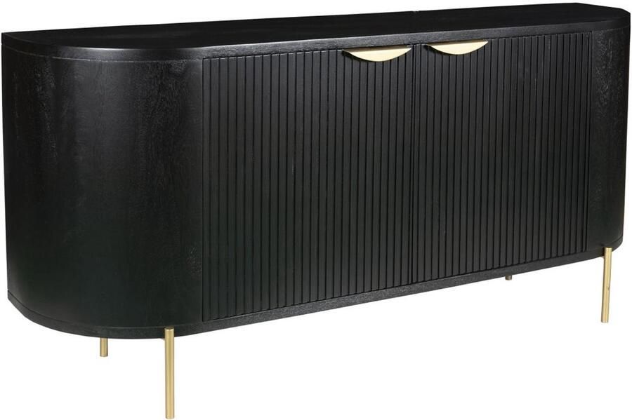 Vente-unique Buffetkast met 2 deuren van mangohout en goudkleurig metaal Zwart NEVILI van Maison Céphy L 165 cm x H 80 cm x D 40 cm - Foto 2