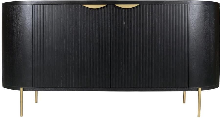 Vente-unique Buffetkast met 2 deuren van mangohout en goudkleurig metaal Zwart NEVILI van Maison Céphy L 165 cm x H 80 cm x D 40 cm
