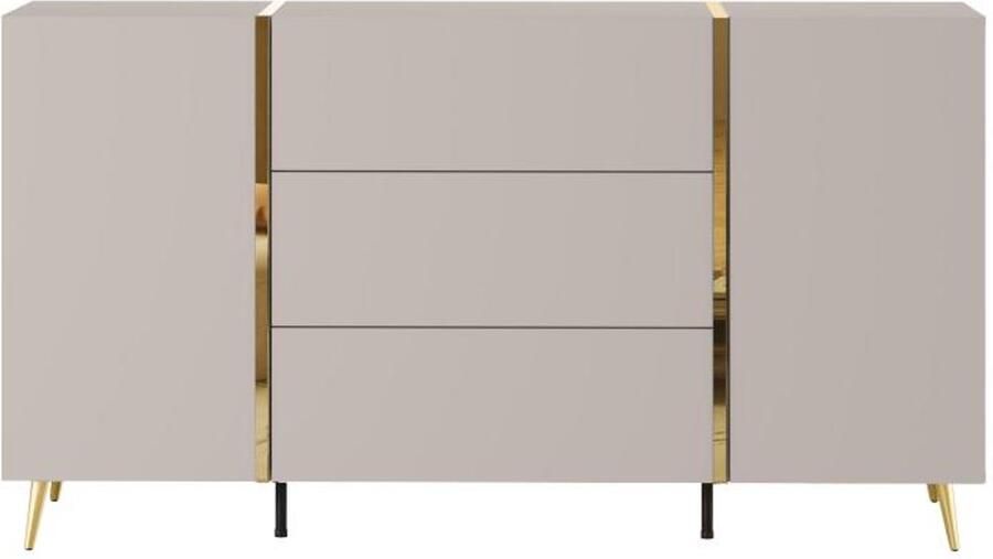 Vente-unique Buffetkast met 2 deurtjes en 3 lades Beige en goud MARZIALO L 158 cm x H 87.2 cm x D 41 cm
