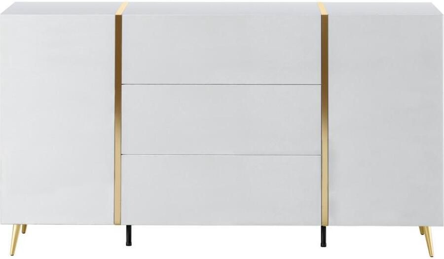 Vente-unique Buffetkast met 2 deurtjes en 3 lades Glanzend wit en goudkleurig MARZIALO L 158 cm x H 87.2 cm x D 41 cm