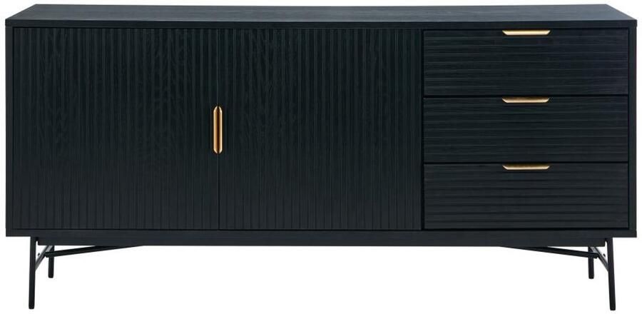 Vente-unique Buffetkast met 2 deurtjes en 3 lades in eikenfineer en metaal Zwart en goudkleurig SIRIOLA L 160 cm x H 75 cm x D 40 cm