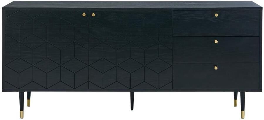 Vente-unique Buffetkast met 2 deurtjes en 3 lades in eikenfineer Zwart en goudkleurig PARIOMA L 180 cm x H 79 cm x D 40 cm