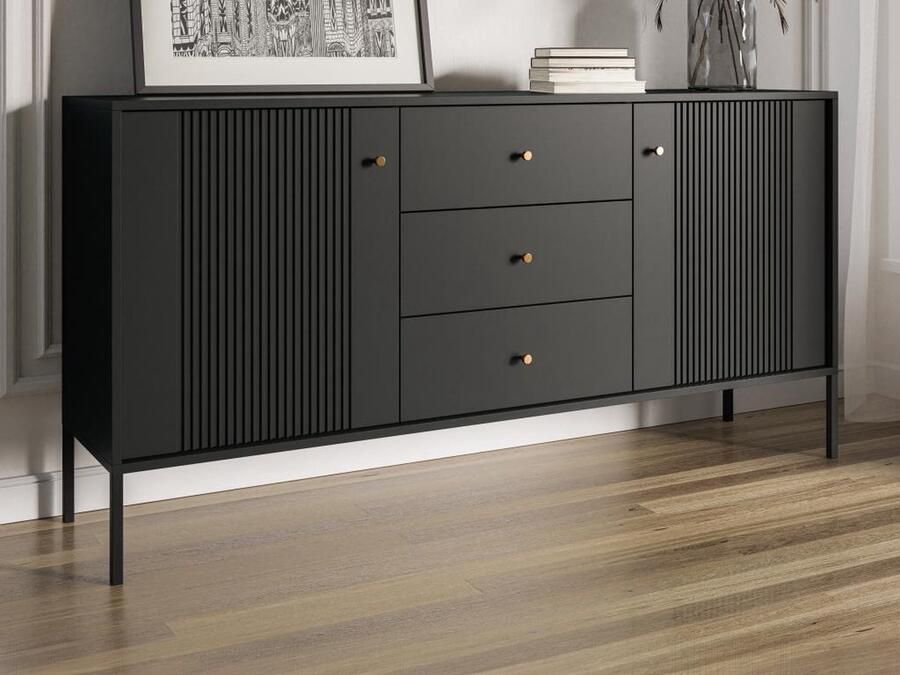 Vente-unique Buffetkast met 2 deurtjes en 3 lades in MDF Zwart DEMASIA L 154.5 cm x H 79 cm x D 39 cm - Foto 2