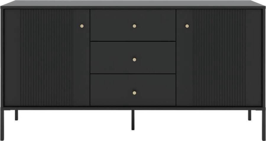 Vente-unique Buffetkast met 2 deurtjes en 3 lades in MDF Zwart DEMASIA L 154.5 cm x H 79 cm x D 39 cm