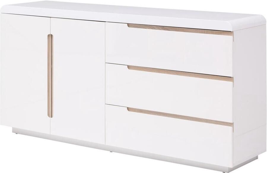 Vente-unique Buffetkast met 2 deurtjes en 3 lades Wit en naturel NURINI L 160 cm x H 80 cm x D 39.6 cm