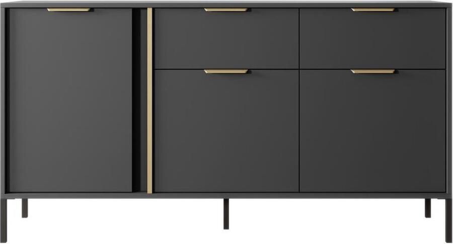 Vente-unique Buffetkast met 3 deuren en 2 lades Antraciet en goudkleurig PAVELI L 153.1 cm x H 81.4 cm x D 39.5 cm - Foto 2
