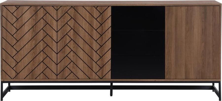 Vente-unique Buffetkast met 3 deuren en 3 laden Mdf Naturel en zwart CARATANA L 180 cm x H 80 cm x D 40 cm - Foto 2