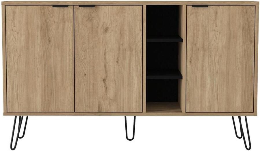 Vente-unique Buffetkast met 3 deurtjes en 3 nissen Houtlook en zwart POMONA