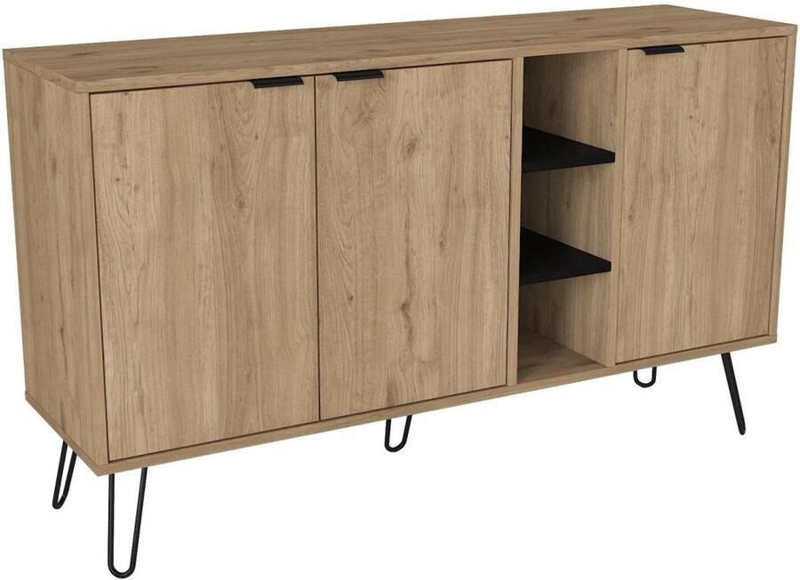 Vente-unique Buffetkast met 3 deurtjes en 3 nissen Houtlook en zwart POMONA - Foto 2