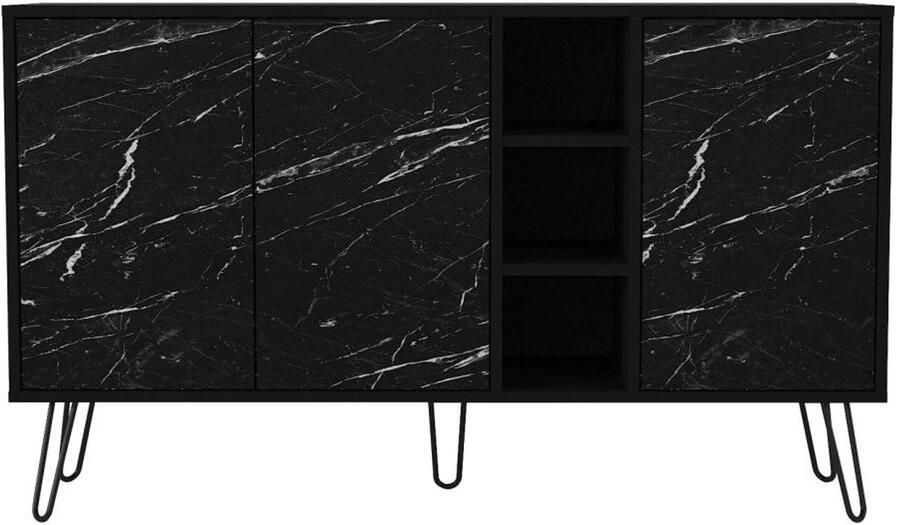 Vente-unique Buffetkast met 3 deurtjes en 3 nissen Zwarte marmerlook POMONA - Foto 2
