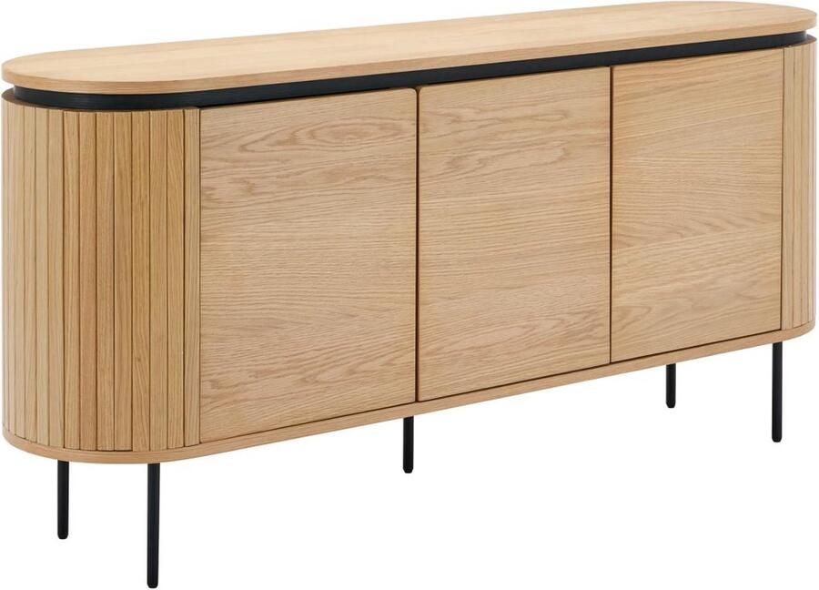 Vente-unique Buffetkast met 3 deurtjes in eikenfineer en metaal Lichte houtlook en zwart CARDIONA L 160 cm x H 76.5 cm x D 40 cm - Foto 2