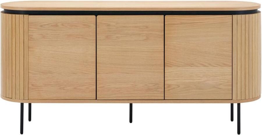 Vente-unique Buffetkast met 3 deurtjes in eikenfineer en metaal Lichte houtlook en zwart CARDIONA L 160 cm x H 76.5 cm x D 40 cm