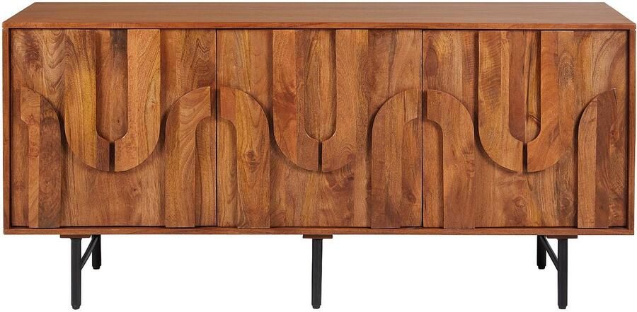 Vente-unique Buffetkast met 3 deurtjes in mangohout en zwart metaal Naturel MIZORAM van Maison Céphy L 160 cm x H 75 cm x D 45 cm - Foto 2