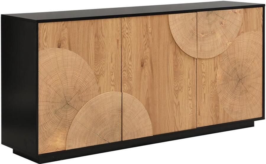 Vente-unique Buffetkast met 3 deurtjes van mdf Naturel en zwart YASMELIA L 170 cm x H 81 cm x D 40 cm