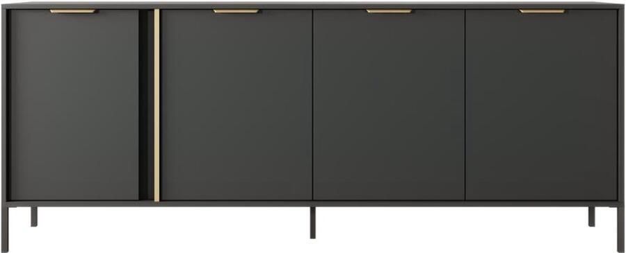 Vente-unique Buffetkast met 4 deuren Antraciet en goudkleurig PAVELI L 202.9 cm x H 81.4 cm x D 39.5 cm - Foto 3