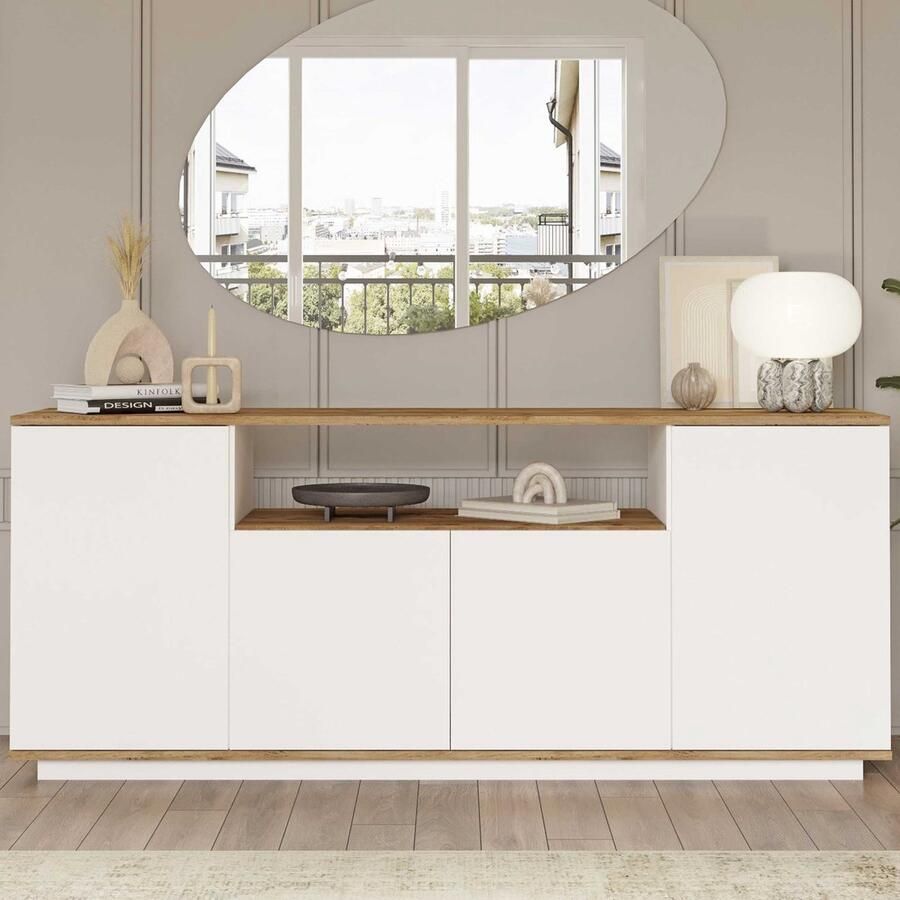 Vente-unique Buffetkast met 4 deuren en 1 plank Licht naturel en wit LOTULA L 180 cm x H 75 cm x D 44.5 cm - Foto 2