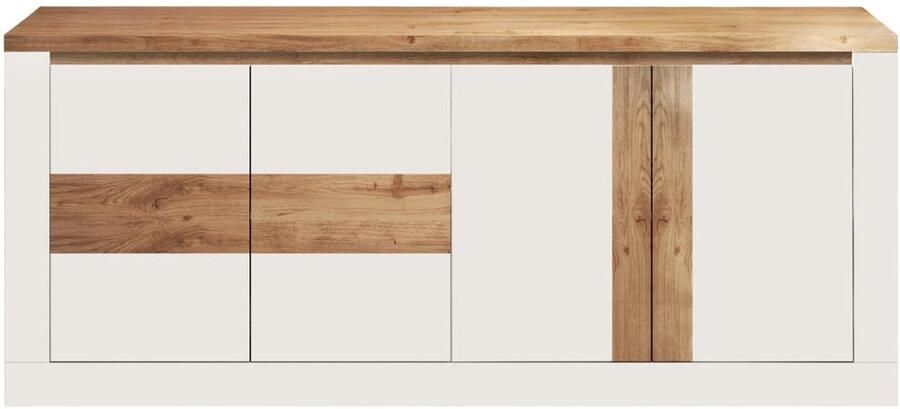 Vente-unique Buffetkast met 4 deuren met ledverlichting Wit gelakt en naturel LADENYA L 207 cm x H 88 cm x D 43 cm